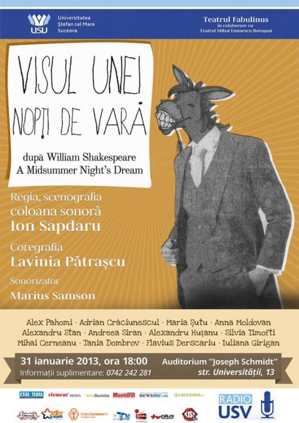 Trupa de teatru a Universității „Ștefan cel Mare” revine pe scenă cu piesa „Visul unei nopți de vară” Trupa de teatru a Universității „Ștefan cel Mare” revine pe scenă cu piesa „Visul unei nopți de vară”