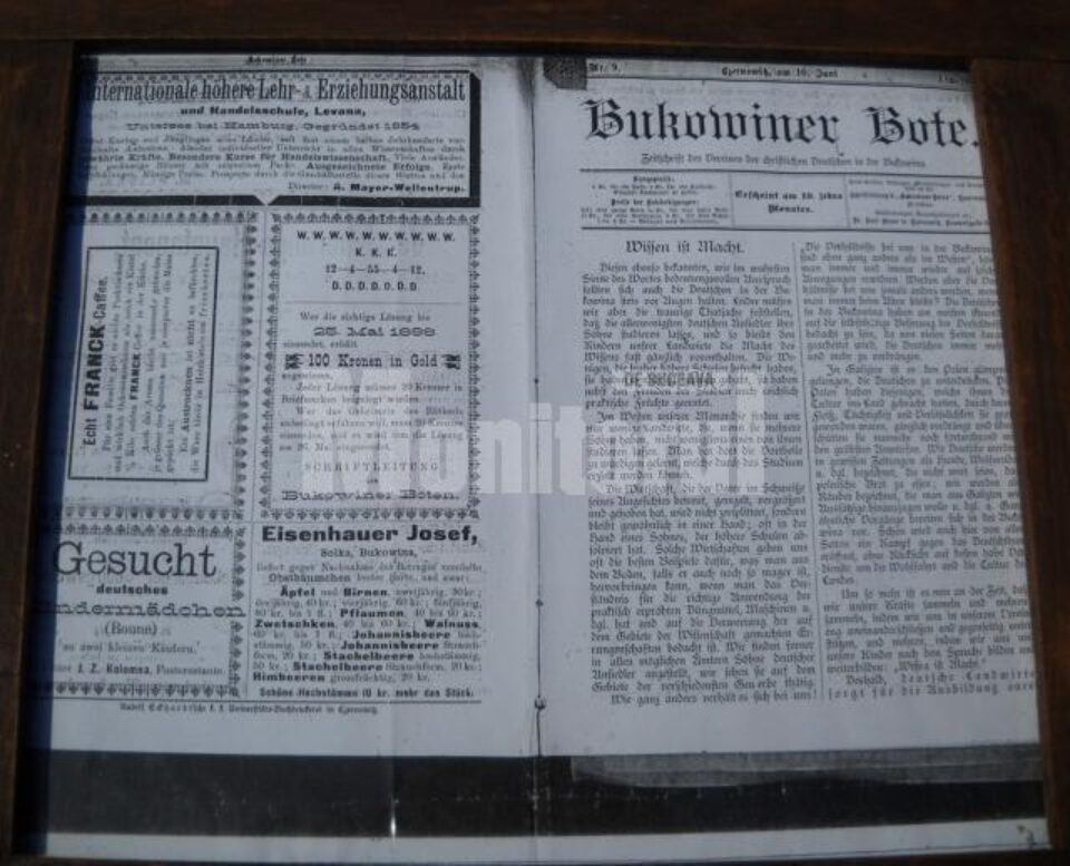 Articol de ziar prin care Iosef Haisehaur, în data de 25 mai 1898, își făcea reclamă cu material săditor din peste 100 de sortimente de măr și păr