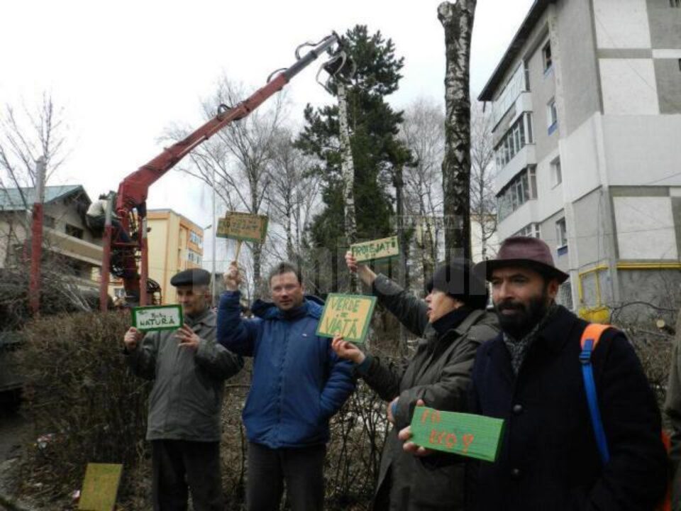 Protest cu pancarte folosite la o acțiune eco a Școlii Gimnaziale Nr. 3