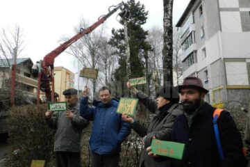 Protest cu pancarte folosite la o acțiune eco a Școlii Gimnaziale Nr. 3