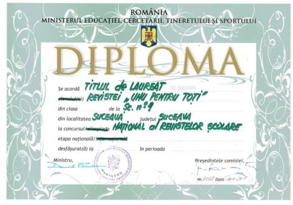 La Școala Gimnazială Nr. 1 Suceava, revista – jubileu: “1 PENTRU TOȚI” La Școala Gimnazială Nr. 1 Suceava, revista – jubileu: “1 PENTRU TOȚI”
