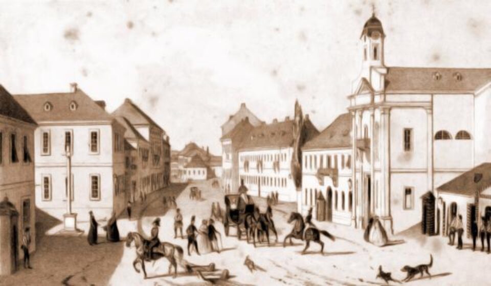 Cernăuți, Piața Fântânii Albe, în 1832 – desen de I. Schubirsz