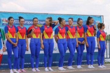 Echipajul de 8+1 feminin, cu Geanina Beleagă (prima din stânga), a cucerit titlul european