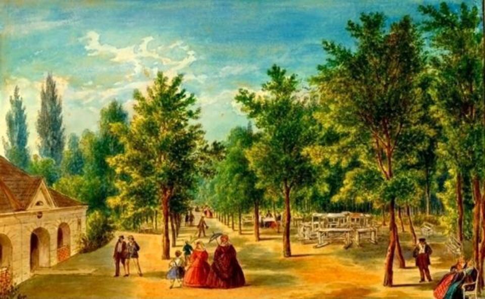 Cernăuți, Grădina Publică – acuarelă de Franz Xaver Knapp (1809-1883)
