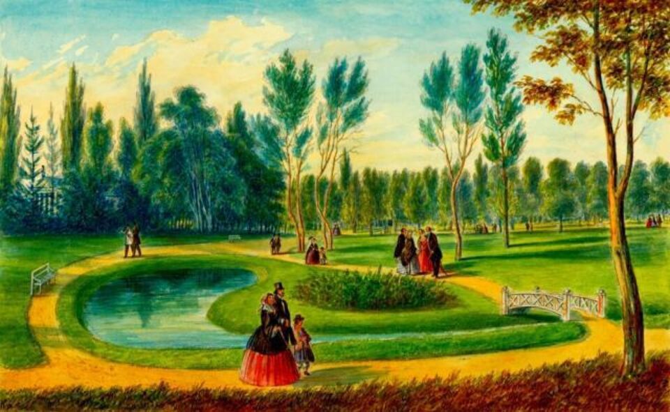 Cernăuți, Grădina Publică – acuarelă de Franz Xaver Knapp (1809-1883)