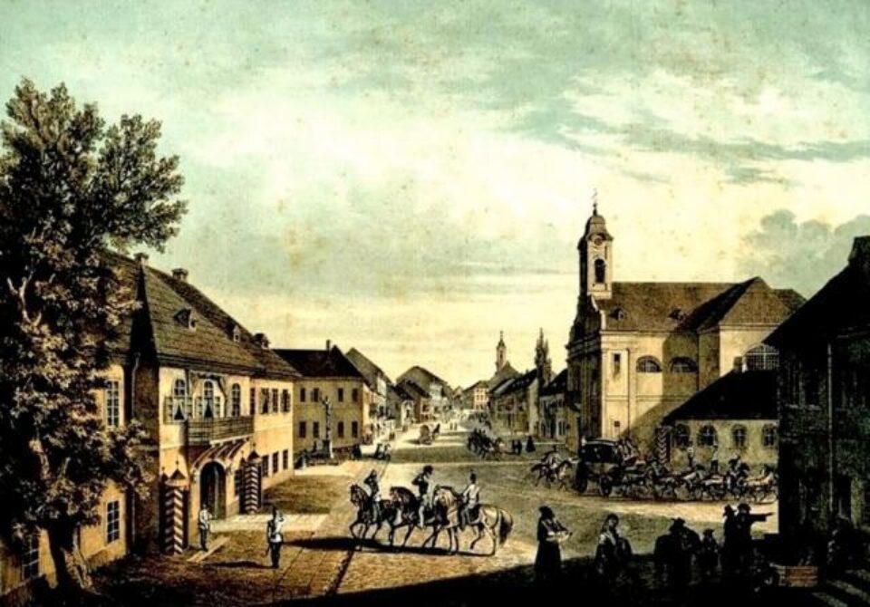 Cernăuți, Ulița Mare – acuarelă de Franz Xaver Knapp (1809-1883)