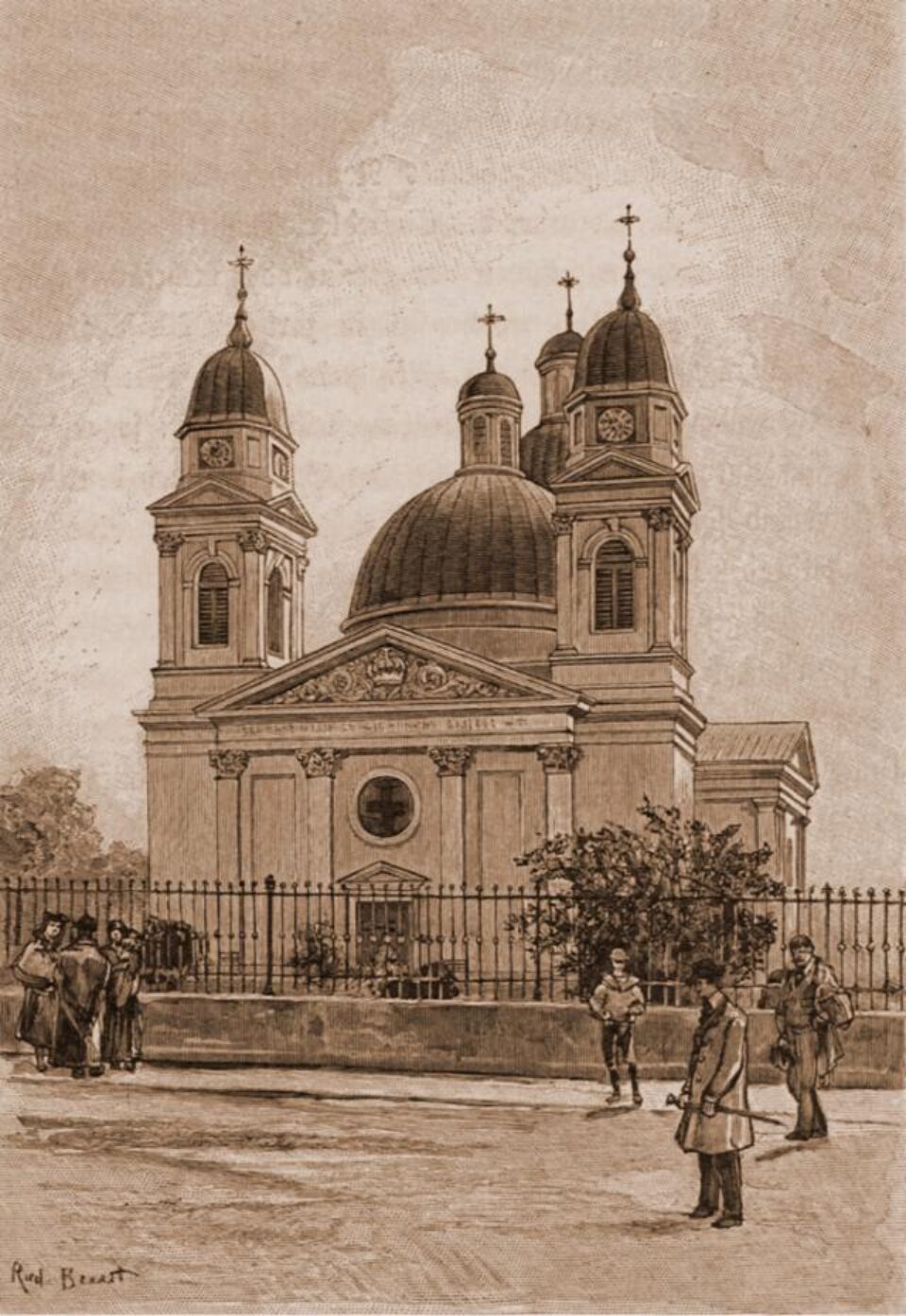 B24: Cernăuți, Catedrala ortodoxă – desen de Rudolf Bernt (1844-1914)