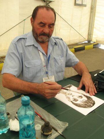 Vasile Crăiță Mândră la atelierul de grafică satirică