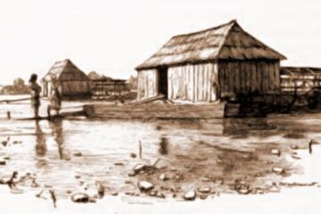 Boian, moară pe Prut – desen de Mattias Adolf Charlemont (1820-1871)