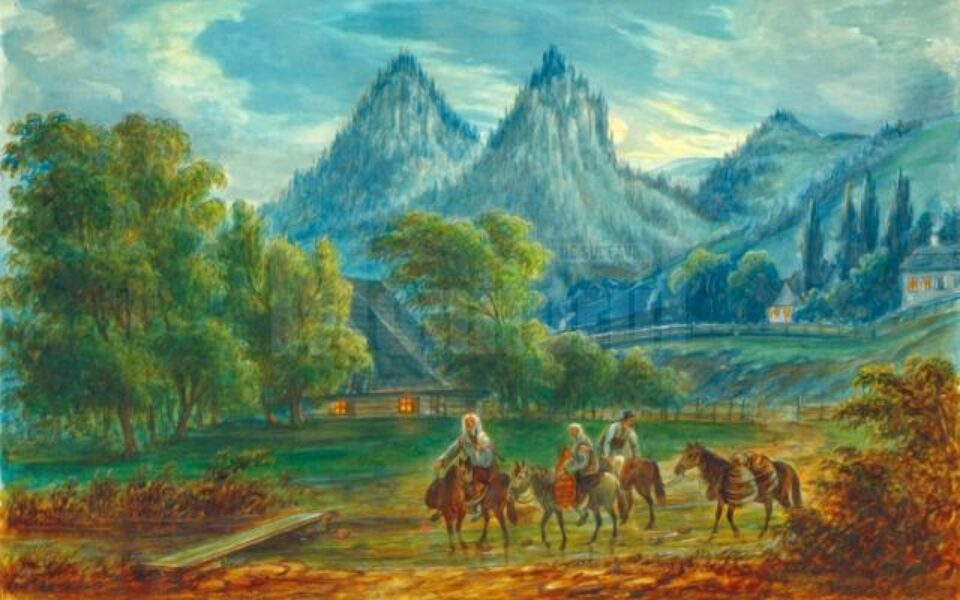 Pojorâta, munții Adam și Eva – acuarelă de Franz Xaver Knapp (1809-1883)