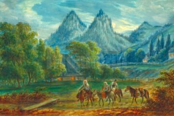 Pojorâta, munții Adam și Eva – acuarelă de Franz Xaver Knapp (1809-1883)