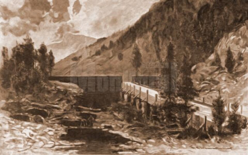 Ceremuș, baraj – desen de Mattias Adolf Charlemont (1820-1871)