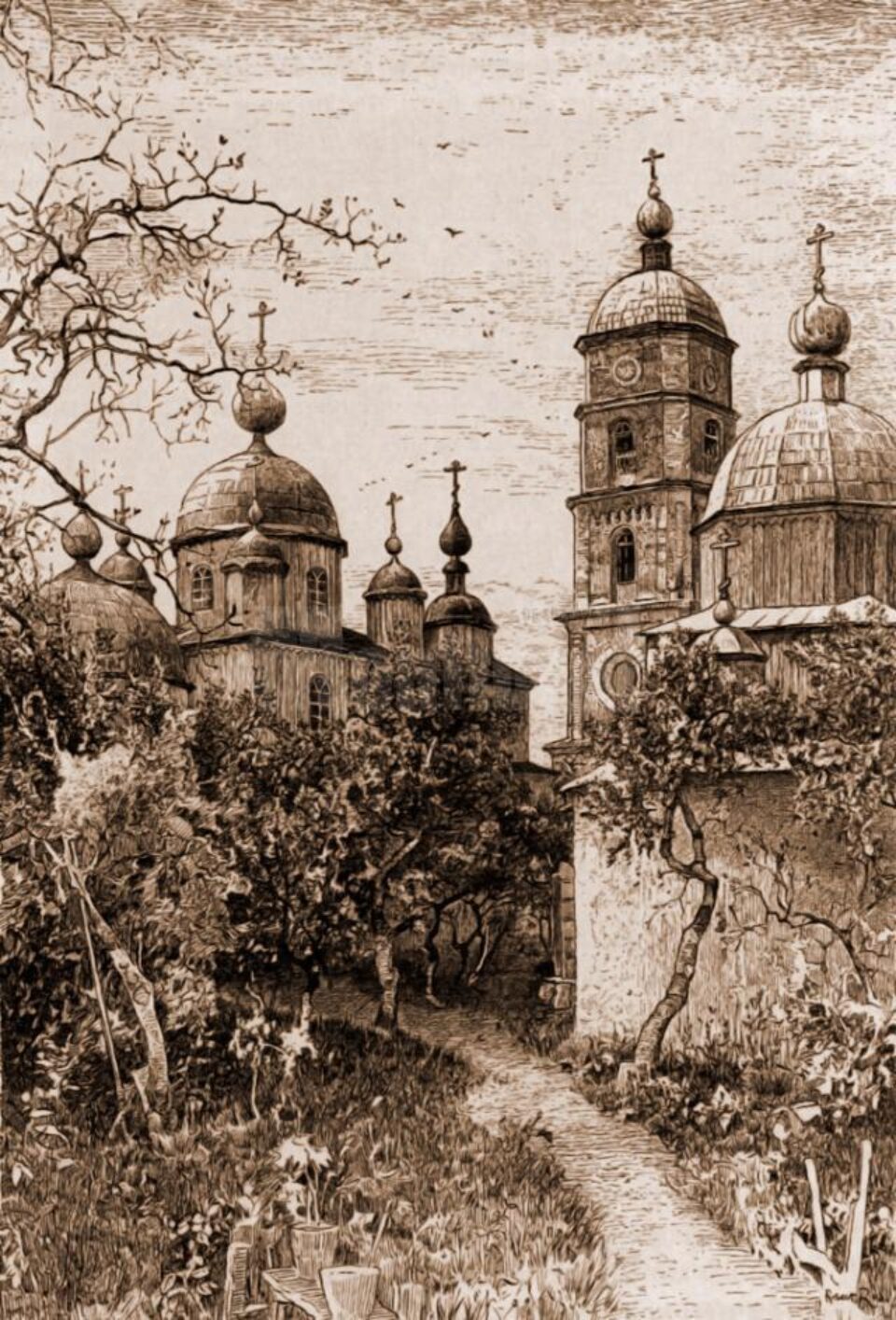 Dragomirna, mănăstirea, în 1832 – desen de I. Schubirsz
