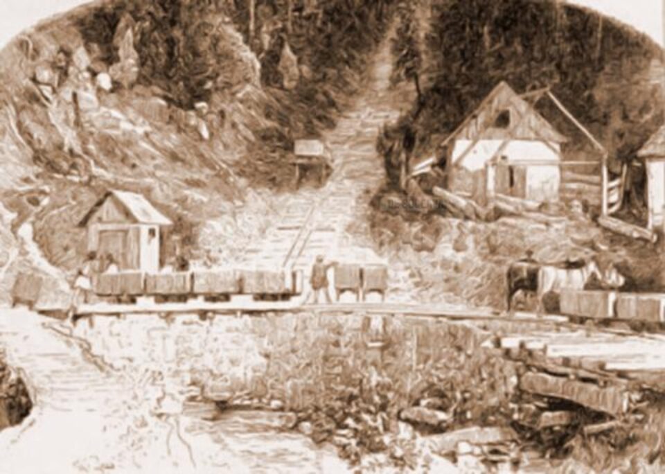 Iacobeni, minele – desen de Rudolf Bernt (1844-1914)