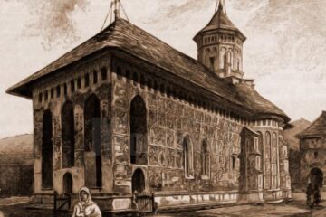 Moldovița, biserica mănăstirii – desen de Rudolf Bernt (1844-1914)