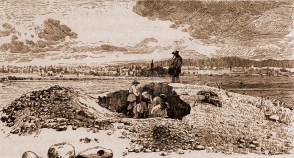 Horodnic. Săpăturile lui Josef Szombathy de la Călugărița desen de Mattias Adolf Charlemont (1820-1871) Horodnic. Săpăturile lui Josef Szombathy de la Călugărița desen de Mattias Adolf Charlemont (1820-1871)