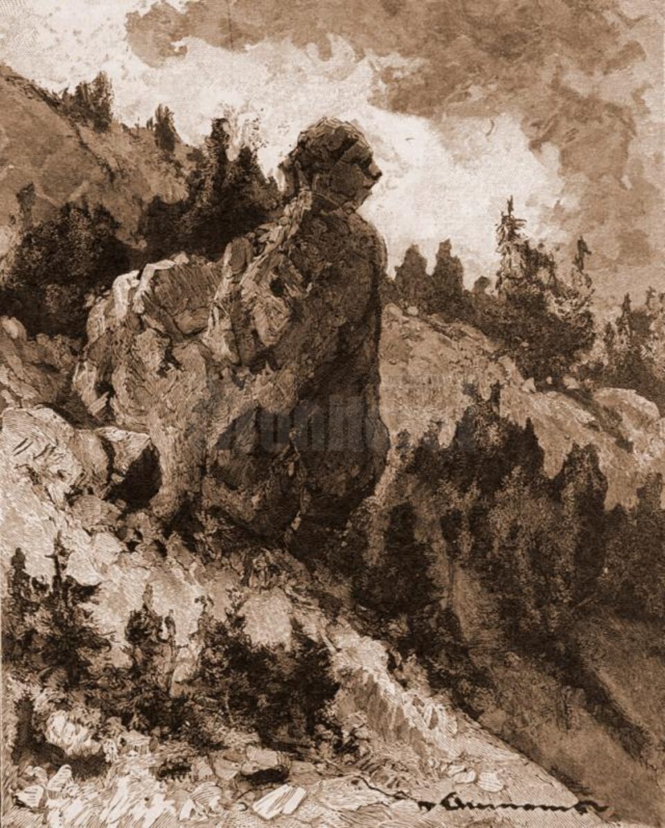 Iacobeni, Piatra Albă, dinspre Cârlibaba – desen de Mattias Adolf Charlemont (1820-1871) Iacobeni, Piatra Albă, dinspre Cârlibaba – desen de Mattias Adolf Charlemont (1820-1871)