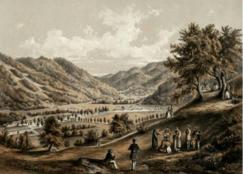 Lăpușna, institut de scalde – acuarelă de Franz Xaver Knapp (1809-1883)