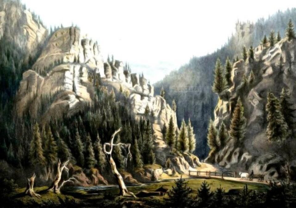 Lucava, Cheile Lucavei – acuarelă de Franz Xaver Knapp (1809-1883)