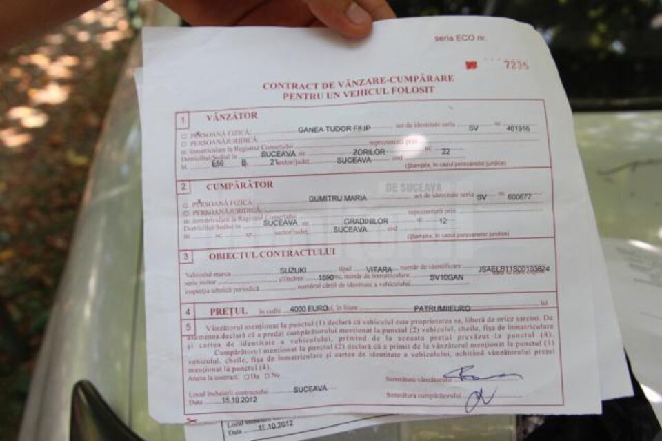 Contractul de vânzare-cumpărare a mașinii