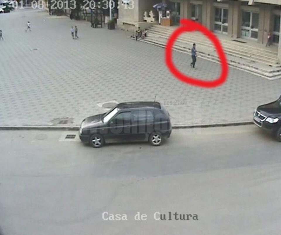 În dreapta se vede botul mașinii implicate în accident, iar pe esplanadă se află pasagerul din dreapta