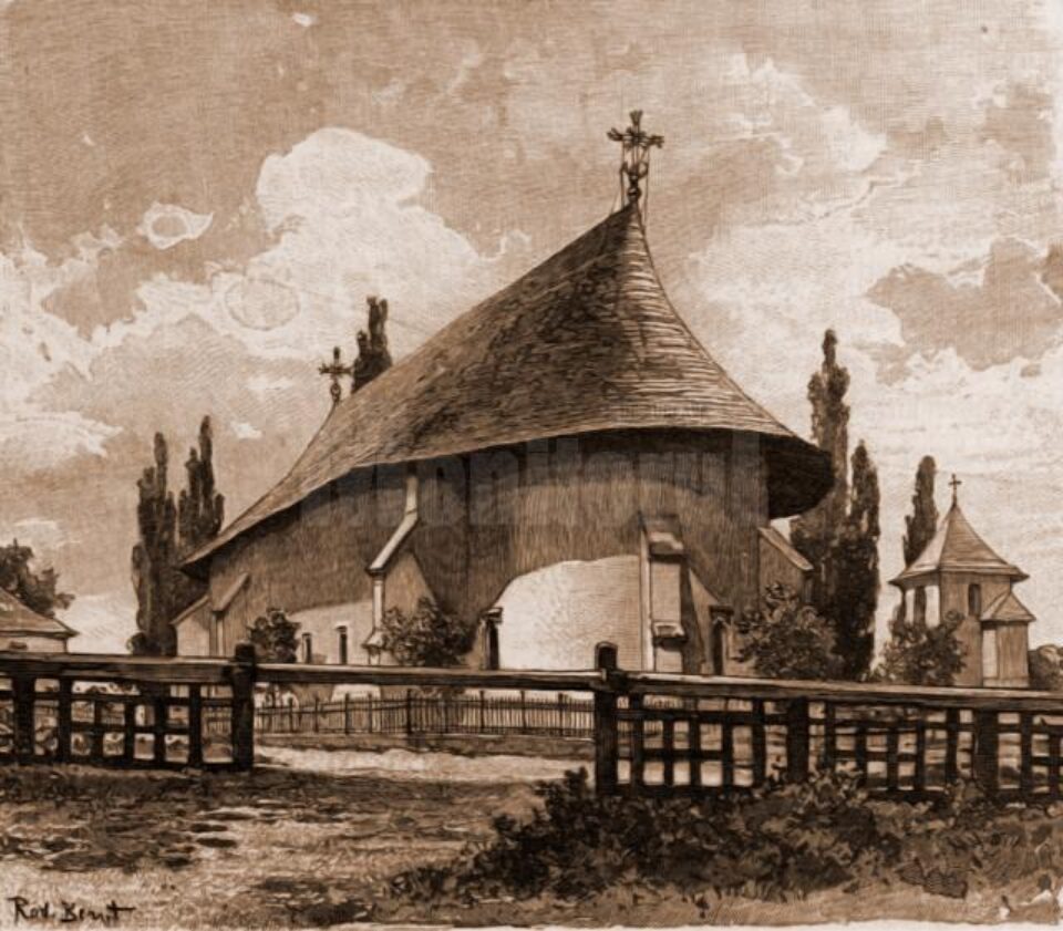 Rădăuți, biserica Bogdania – desen de Rudolf Bernt (1844-1914)