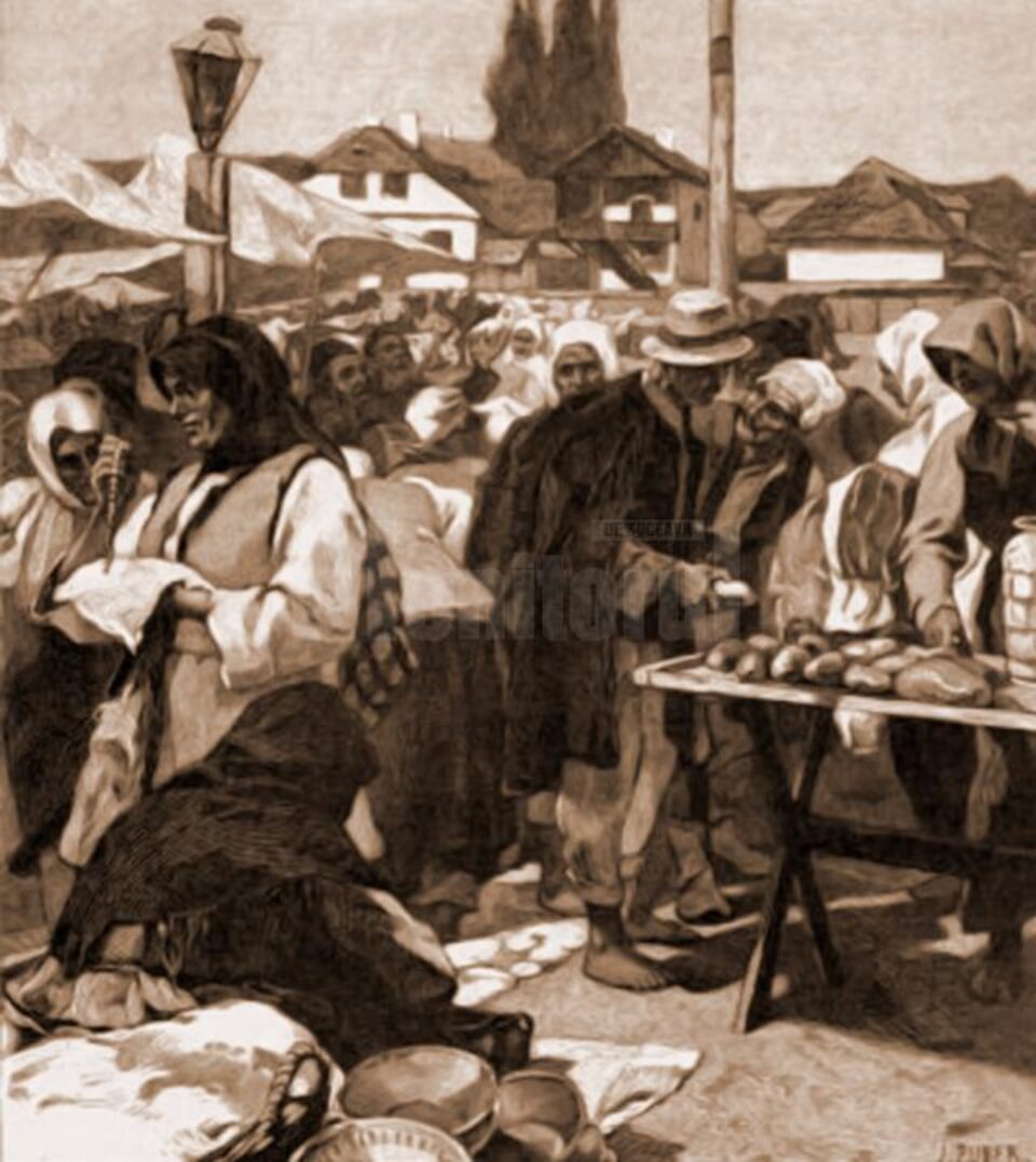Rădăuți, iarmarocul – desen de Julius Zalaty Zuber (1867-1918)