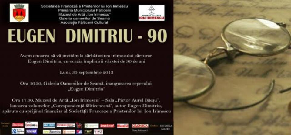 La împlinirea a 90 de ani, scriitorul Eugen Dimitriu va fi sărbătorit la Fălticeni