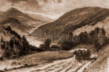Valea Putnei, văzută de pe Mestecăniș – desen de Mattias Adolf Charlemont (1820-1871)