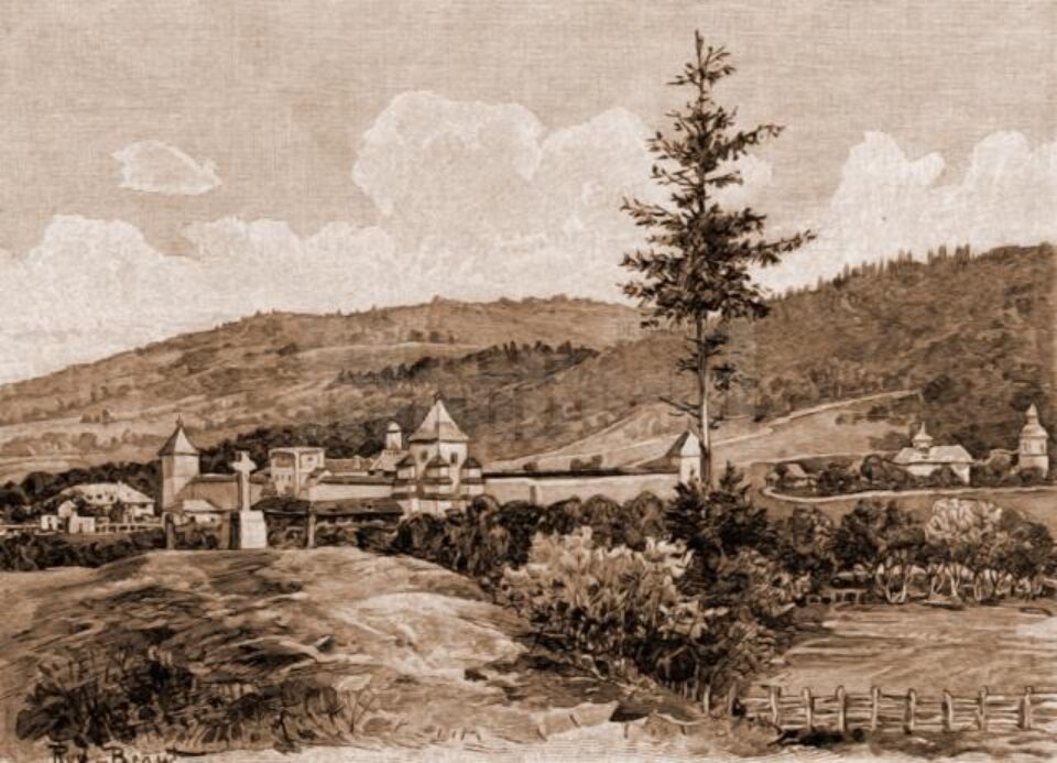 Sucevița, mănăstirea – desen de Rudolf Bernt (1844-1914)