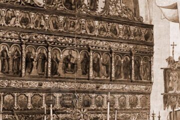 Siret, altarul bisericii Sfântul Onufrie – desen de Rudolf Bernt (1844-1914)