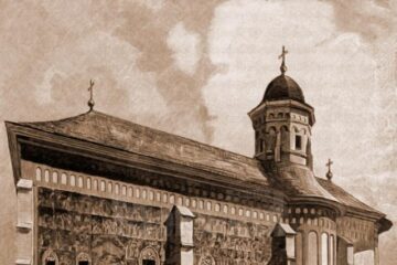 Suceava, biserica Mănăstirii Sf. Ioan – desen de Rudolf Bernt (1844-1914)