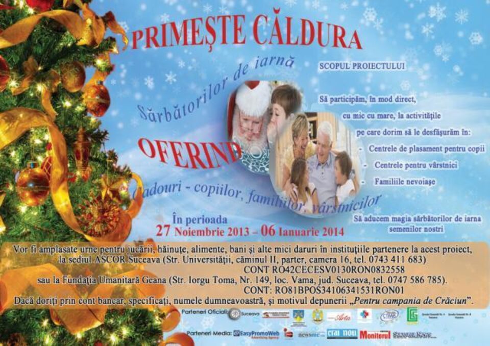 Campania „Primești căldură, oferind”, organizată de ASCOR și Fundația Geana