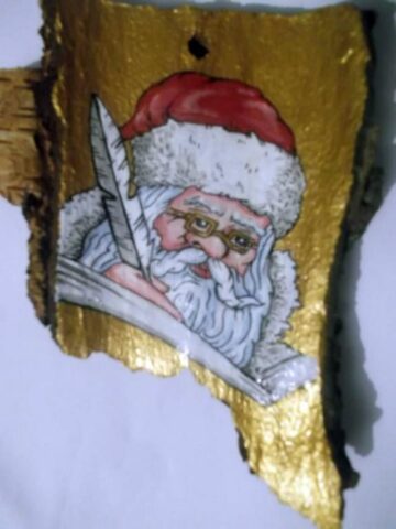 Pictură pe scoarță de copac și pe felii de lemn