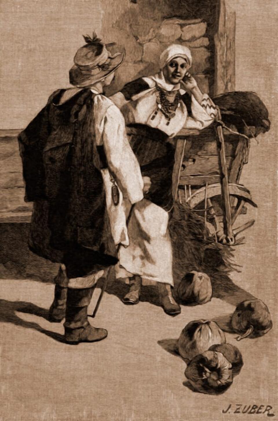 Port în regiunea Nistrului – desen de Julius Zalaty Zuber (1867-1918)