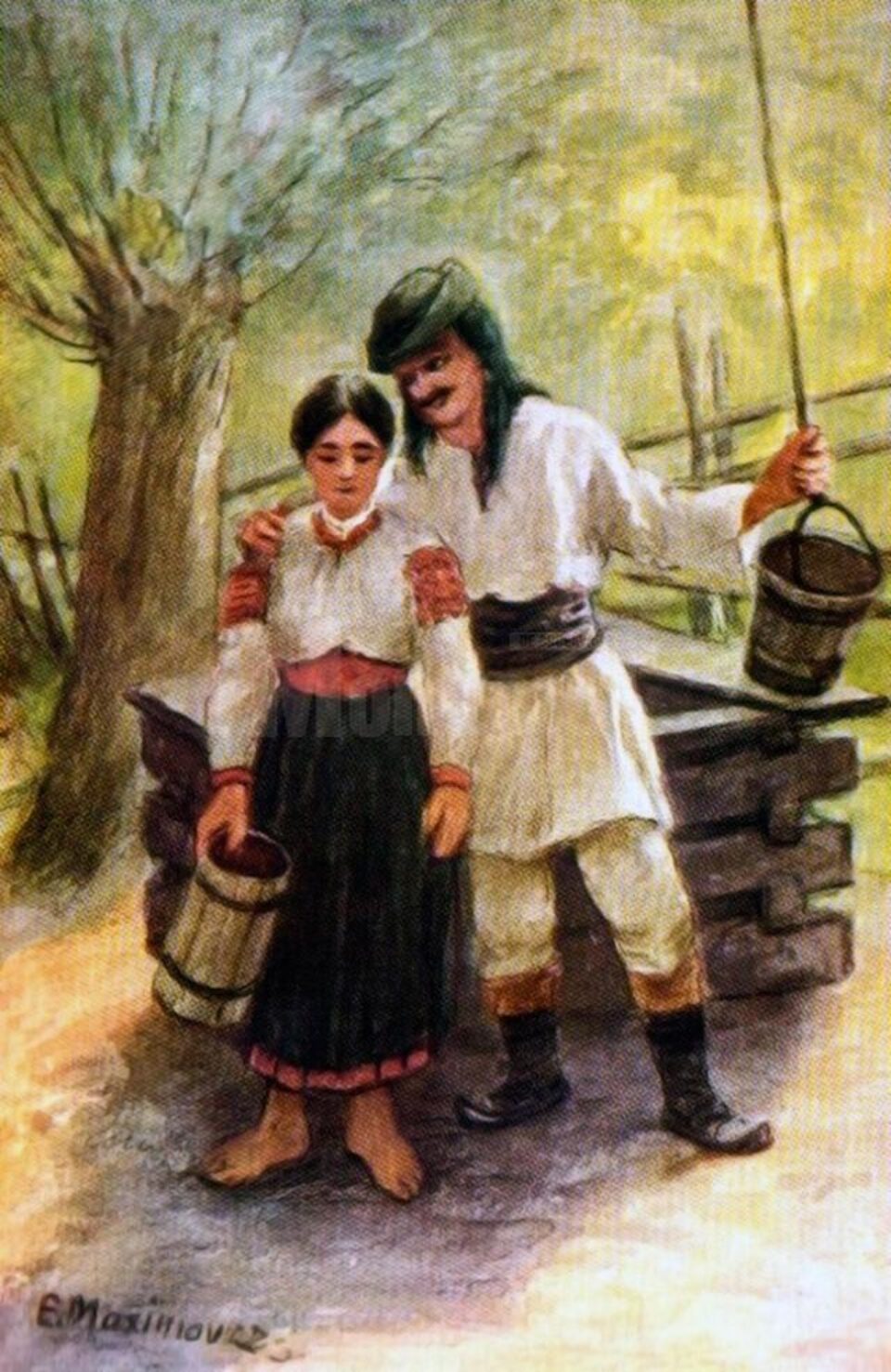 La fântână – tablou de Eugen Maximovici (1857-1926)