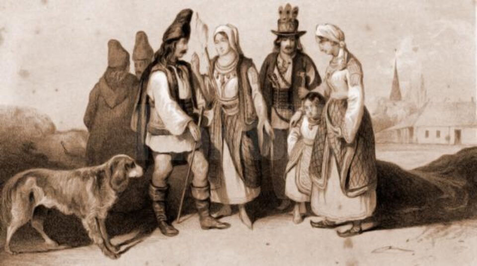 Huțani, în 1832 – desen de I. Schumirsz