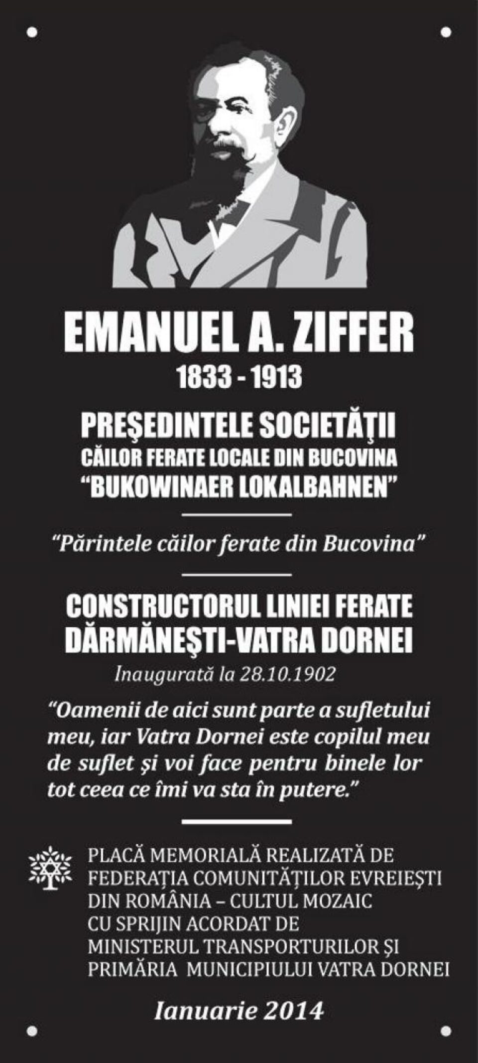Placă memorială în cinstea ing. Emanuel Ziffer