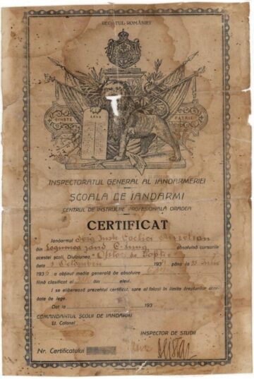 Certificatul de absolvire a Școlii de Jandarmi - Diviziunea Ofițeri de poliție