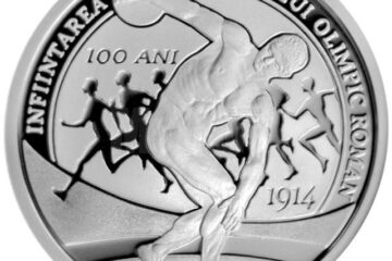 Monedă din argint dedicată aniversării a 100 de ani de la înființarea Comitetului Olimpic Român