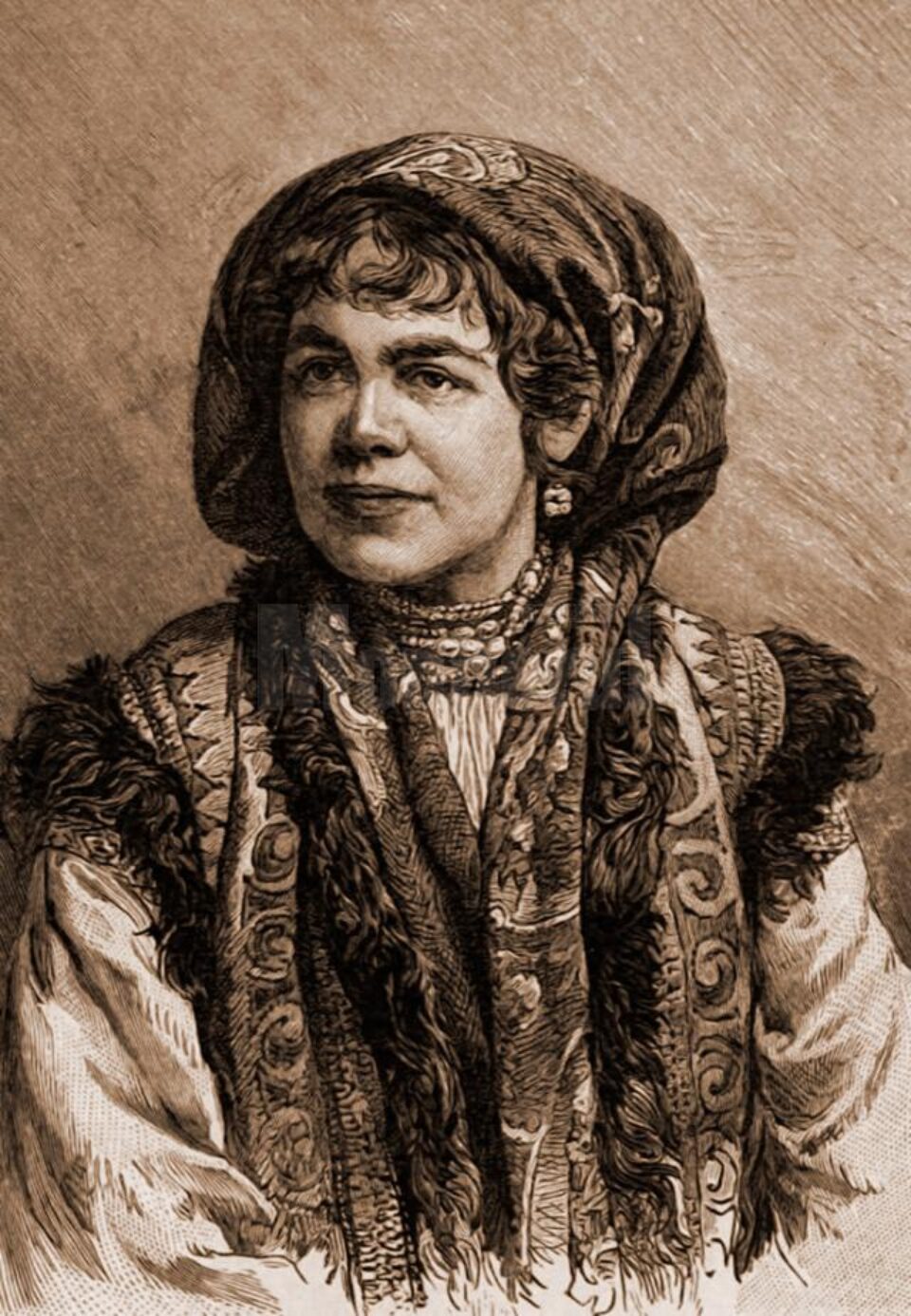 Fată huțulă – desen de Julius Zalaty Zuber (1867-1918)