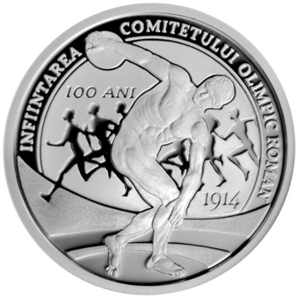 Monedă din argint dedicată aniversării a 100 de ani de la înființarea Comitetului Olimpic Român Monedă din argint dedicată aniversării a 100 de ani de la înființarea Comitetului Olimpic Român