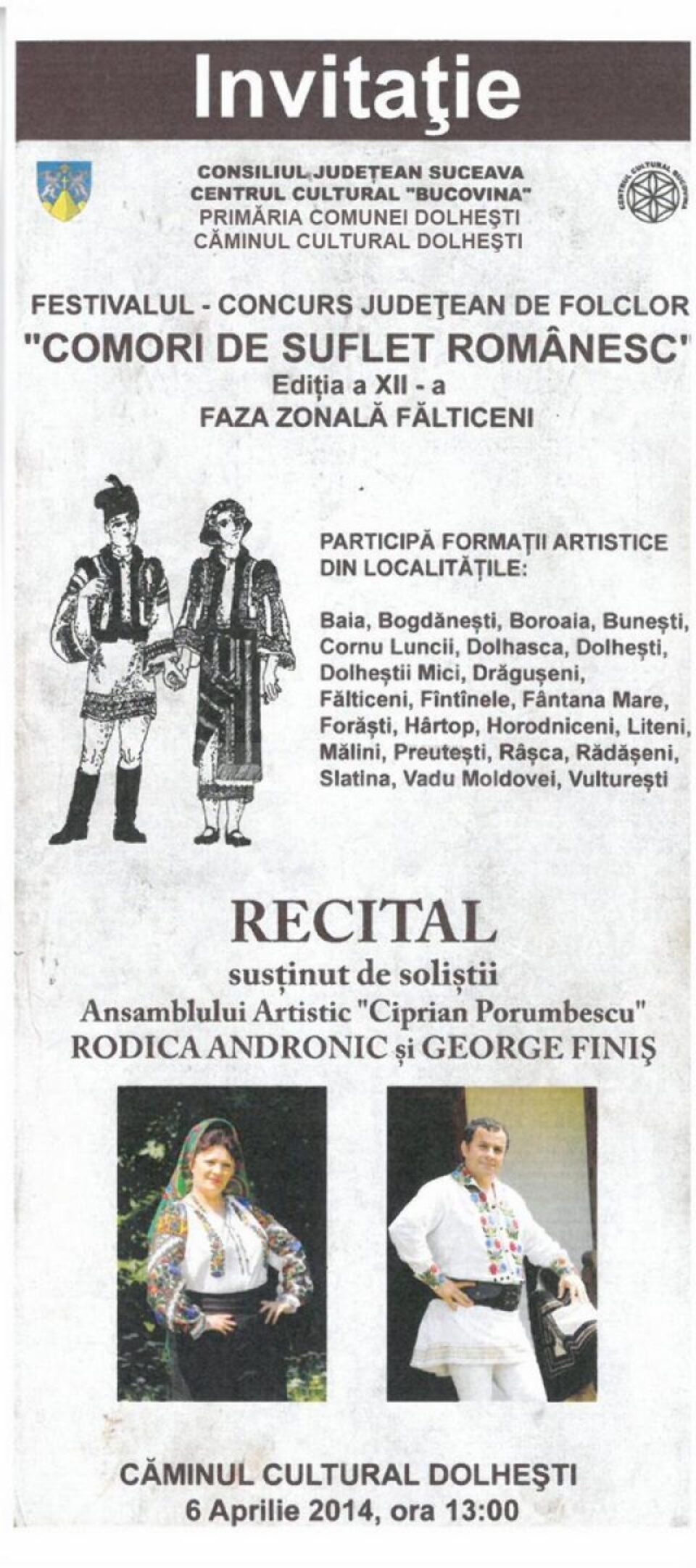 Festivalul - Concurs Județean de Folclor „Comori de suflet românesc”
