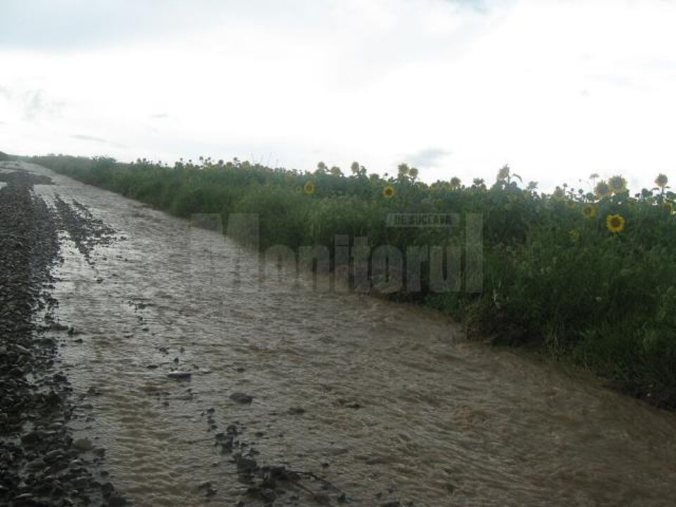 Mai multe drumuri comunale au fost inundate de ploile de sâmbătă