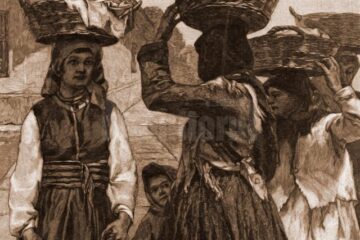 Nemțoaice din Roșia, la piața din Cernăuți – desen de Julius Zalaty Zuber (1867-1918)