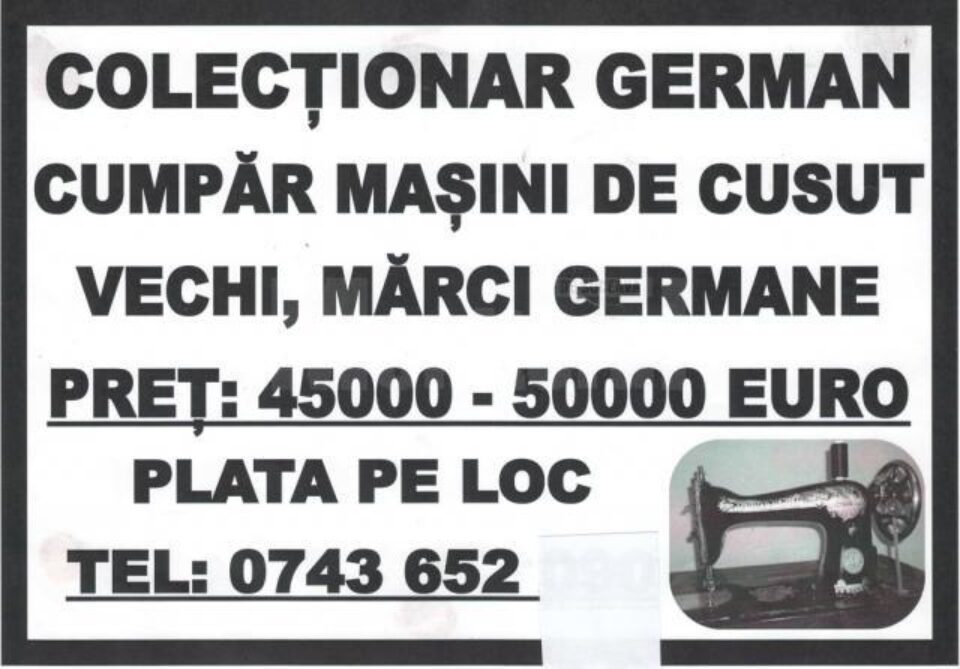 Înșelăciuni prin anunțuri de cumpărare a unor mașini de cusut vechi