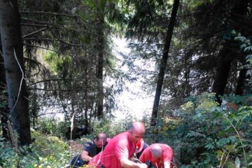 Tânărul a fost scos din râpă de pompieri și de salvamontiști