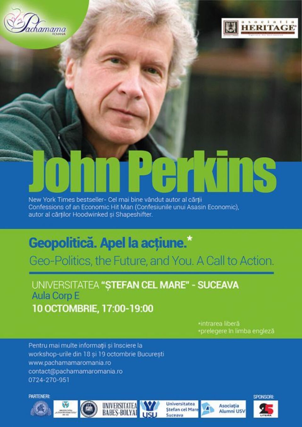 Economistul american John Perkins conferențiază la Universitatea „Ștefan cel Mare” Economistul american John Perkins conferențiază la Universitatea „Ștefan cel Mare”