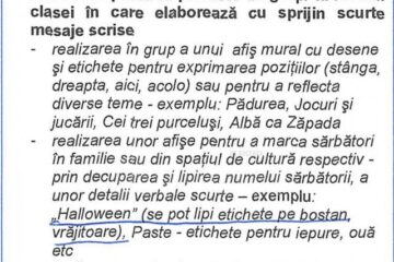 Exemple de activități din programă, ce cuprind Halloween și Sf. Valentin