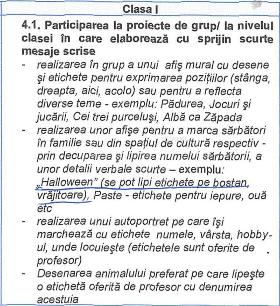 Exemple de activități din programă, ce cuprind Halloween și Sf. Valentin